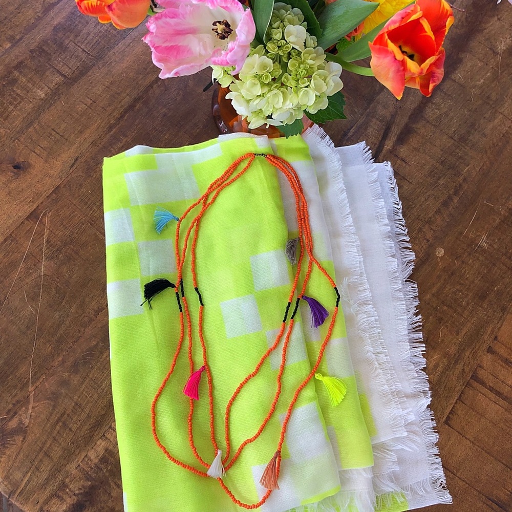 Neon Yellow Scarf and Tassel Necklace